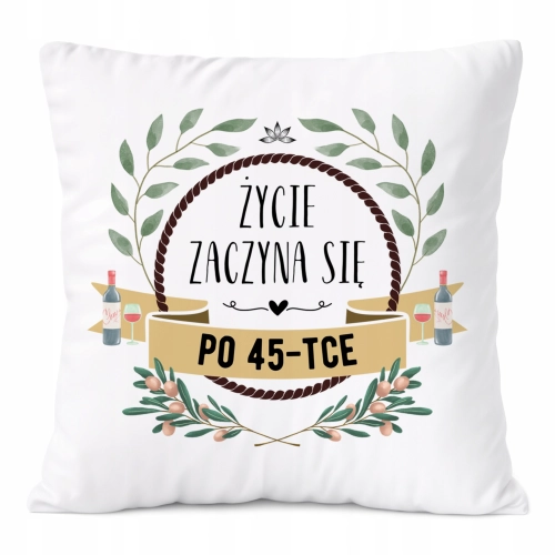 Poduszka Urodziny45 na Prezent z Nadrukiem ze Zdjęciem Biała PoliDraw