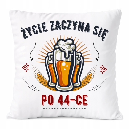 Poduszka Urodziny44 na Prezent z Nadrukiem ze Zdjęciem Biała PoliDraw