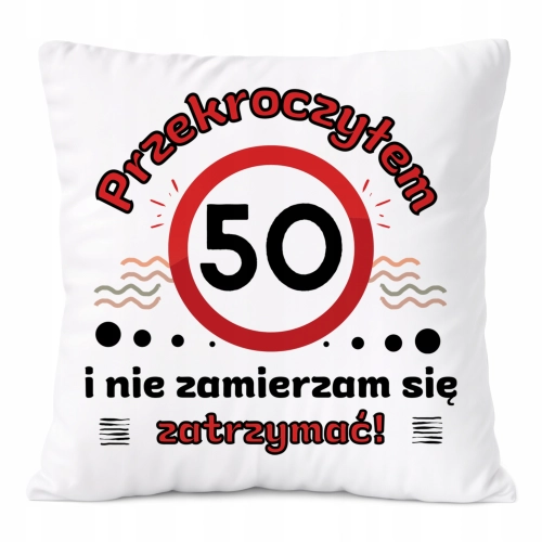 Poduszka Urodziny50 na Prezent z Nadrukiem ze Zdjęciem Biała PoliDraw