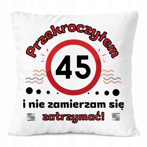 Poduszka Urodziny45 na Prezent z Nadrukiem ze Zdjęciem Biała PoliDraw