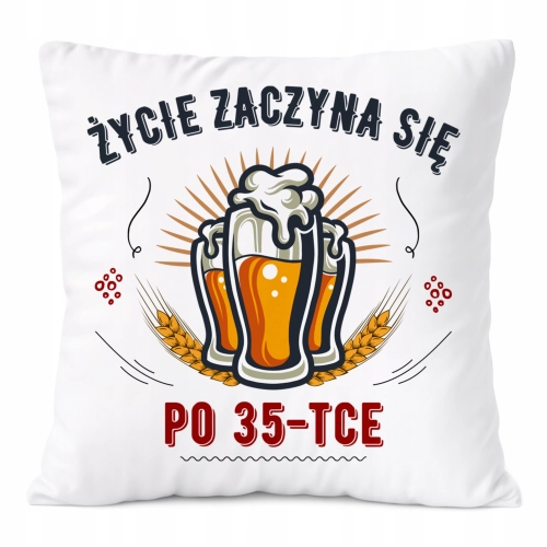 Poduszka Urodziny35 na Prezent z Nadrukiem ze Zdjęciem Biała PoliDraw