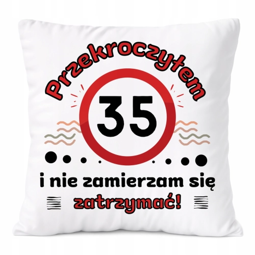 Poduszka Urodziny35 na Prezent z Nadrukiem ze Zdjęciem Biała PoliDraw