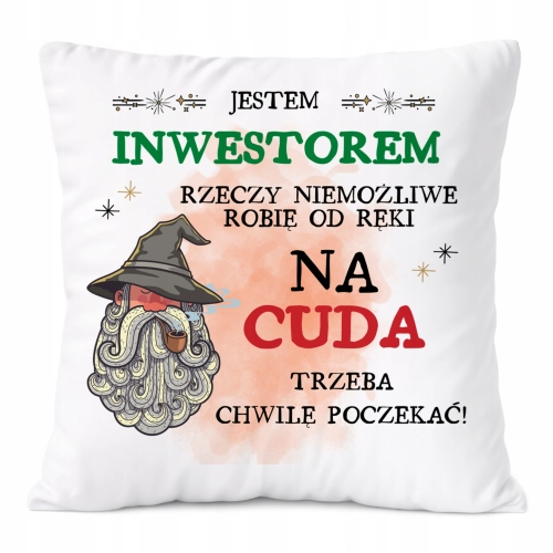 Poduszka Dla Inwestora na Prezent z Nadrukiem ze Zdjęciem Biała PoliDraw