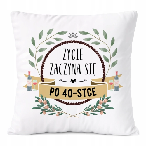 Poduszka Urodziny40 na Prezent z Nadrukiem ze Zdjęciem Biała PoliDraw
