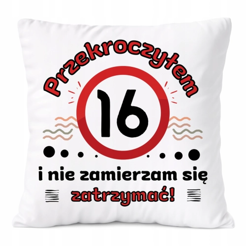 Poduszka Urodziny16 na Prezent z Nadrukiem ze Zdjęciem Biała PoliDraw