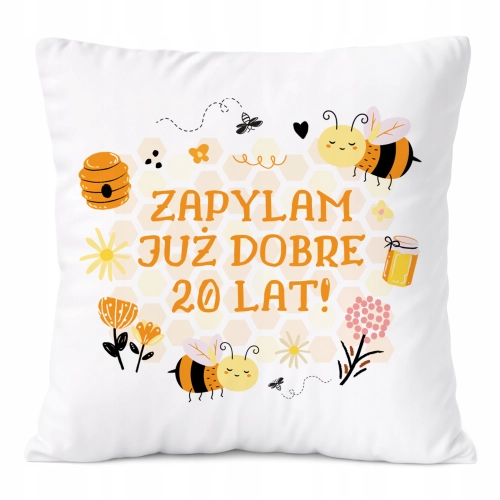 Poduszka Urodziny20 na Prezent z Nadrukiem ze Zdjęciem Biała PoliDraw