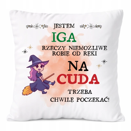 Poduszka Dla Igi na Prezent z Nadrukiem ze Zdjęciem Biała PoliDraw