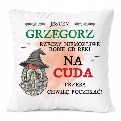 Poduszka Dla Grzegorza na Prezent z Nadrukiem ze Zdjęciem Biała PoliDraw