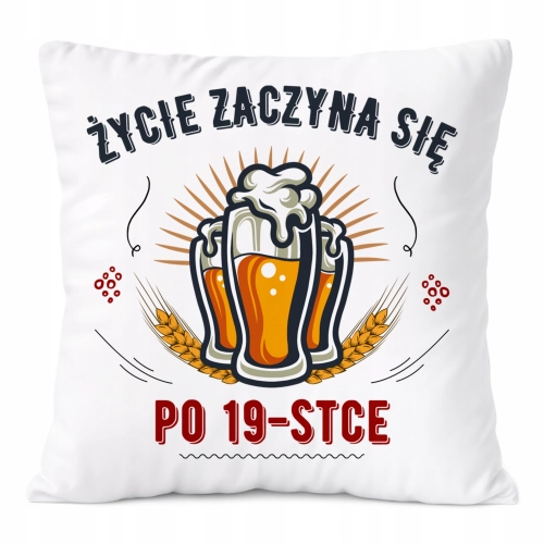 Poduszka Urodziny19 na Prezent z Nadrukiem ze Zdjęciem Biała PoliDraw