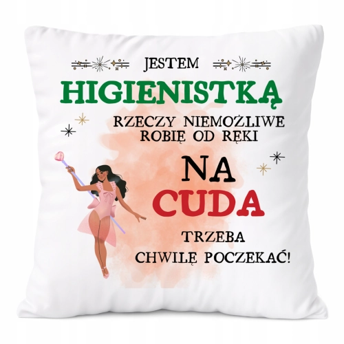 Poduszka Dla Higienistki na Prezent z Nadrukiem ze Zdjęciem Biała PoliDraw