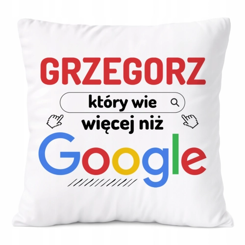 Poduszka Dla Grzegorza na Prezent z Nadrukiem ze Zdjęciem Biała PoliDraw