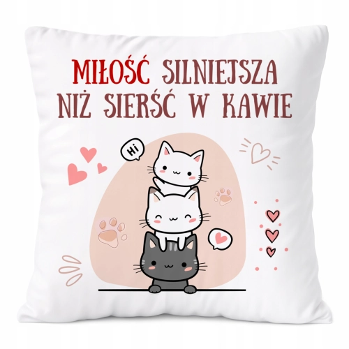 Poduszka Kotki na Prezent z Nadrukiem ze Zdjęciem Biała PoliDraw