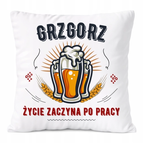 Poduszka Dla Grzegorza na Prezent z Nadrukiem ze Zdjęciem Biała PoliDraw