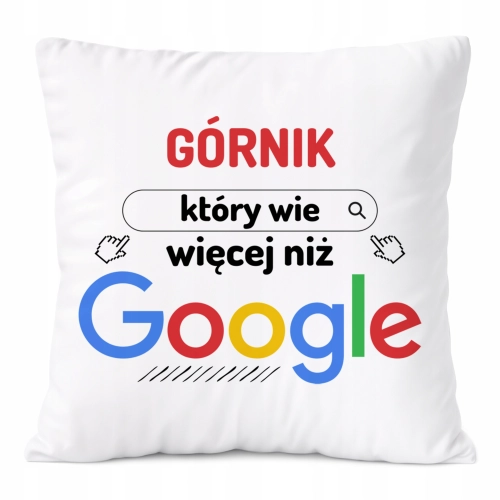 Poduszka Dla Górnika na Prezent z Nadrukiem ze Zdjęciem Biała PoliDraw