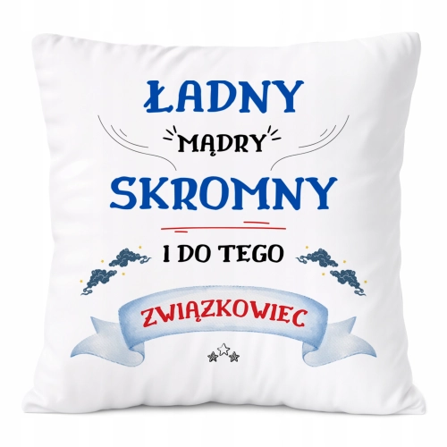 Poduszka Dla Związkowca na Prezent z Nadrukiem ze Zdjęciem Biała PoliDraw