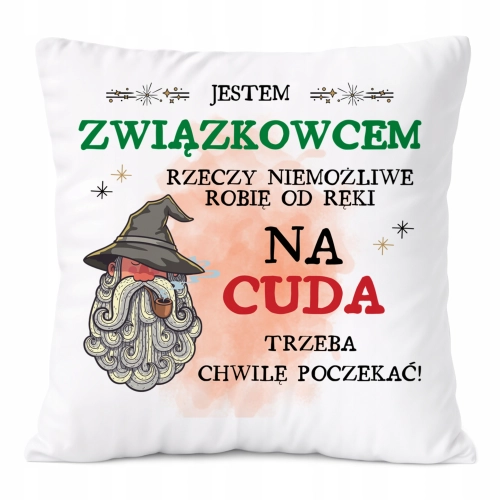 Poduszka Dla Związkowca na Prezent z Nadrukiem ze Zdjęciem Biała PoliDraw