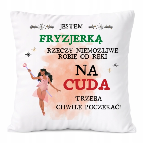 Poduszka Dla Fryzjerki na Prezent z Nadrukiem ze Zdjęciem Biała PoliDraw
