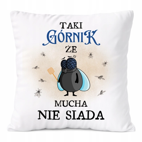 Poduszka Dla Górnika na Prezent z Nadrukiem ze Zdjęciem Biała PoliDraw