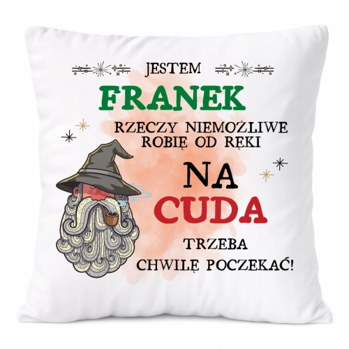 Poduszka Dla Franka na Prezent z Nadrukiem ze Zdjęciem Biała PoliDraw
