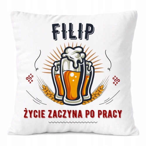 Poduszka Dla Filipa na Prezent z Nadrukiem ze Zdjęciem Biała PoliDraw