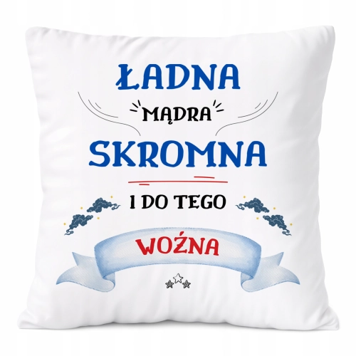 Poduszka Dla Woźnej na Prezent z Nadrukiem ze Zdjęciem Biała PoliDraw