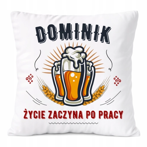 Poduszka Dla Dominika na Prezent z Nadrukiem ze Zdjęciem Biała PoliDraw