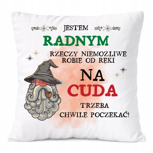 Poduszka Dla Radnego na Prezent z Nadrukiem ze Zdjęciem Biała PoliDraw