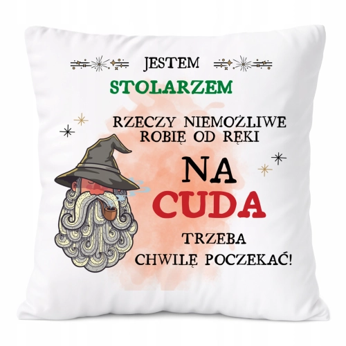 Poduszka Dla Stolarza na Prezent z Nadrukiem ze Zdjęciem Biała PoliDraw