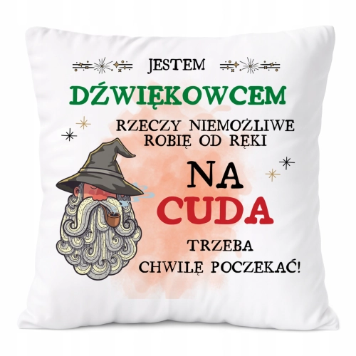 Poduszka Dla Dźwiękowca na Prezent z Nadrukiem ze Zdjęciem Biała PoliDraw