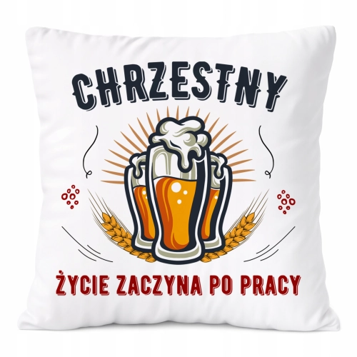 Poduszka Dla Chrzestnego na Prezent z Nadrukiem ze Zdjęciem Biała PoliDraw