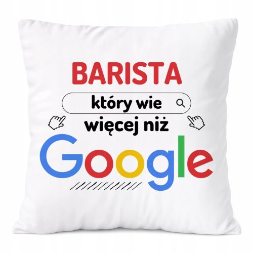 Poduszka Dla Baristy na Prezent z Nadrukiem ze Zdjęciem Biała PoliDraw