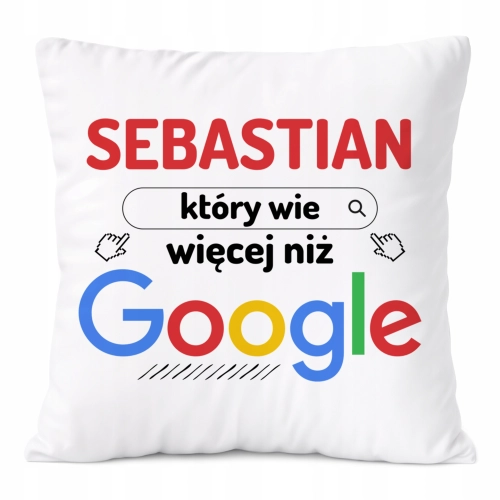 Poduszka Dla Sebastiana na Prezent z Nadrukiem ze Zdjęciem Biała PoliDraw