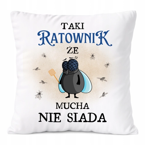 Poduszka Dla Ratownika na Prezent z Nadrukiem ze Zdjęciem Biała PoliDraw