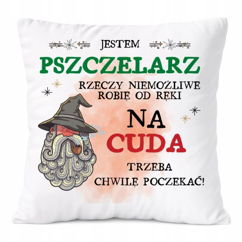Poduszka Dla Pszczelarza na Prezent z Nadrukiem ze Zdjęciem Biała PoliDraw