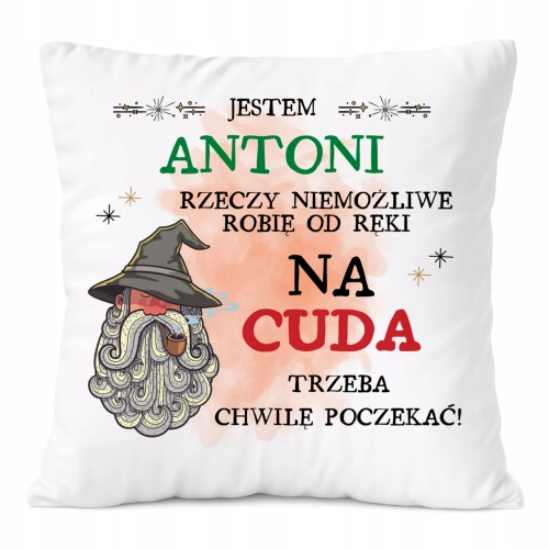 Poduszka Dla Antoniego na Prezent z Nadrukiem ze Zdjęciem Biała PoliDraw