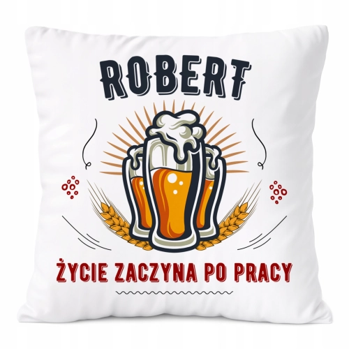 Poduszka Dla Roberta na Prezent z Nadrukiem ze Zdjęciem Biała PoliDraw