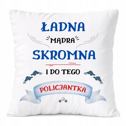 Poduszka Dla Policjantki na Prezent z Nadrukiem ze Zdjęciem Biała PoliDraw