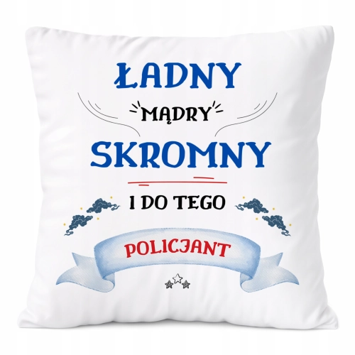 Poduszka Dla Policjanta na Prezent z Nadrukiem ze Zdjęciem Biała PoliDraw