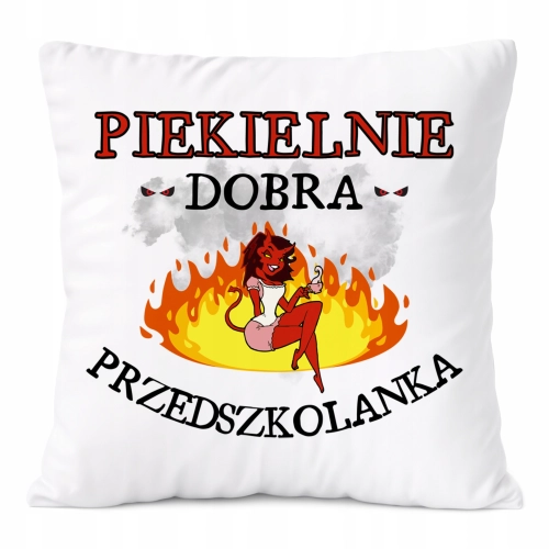Poduszka Dla Przedszkolanki na Prezent z Nadrukiem ze Zdjęciem Biała