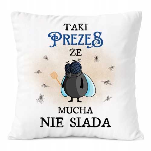 Poduszka Dla Prezesa na Prezent z Nadrukiem ze Zdjęciem Biała PoliDraw