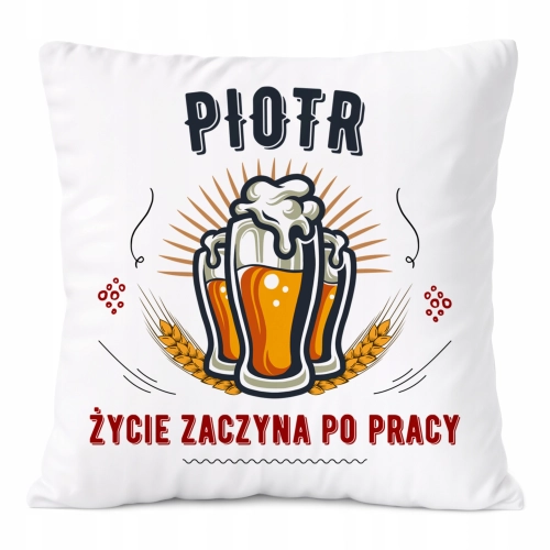 Poduszka Dla Piotra na Prezent z Nadrukiem ze Zdjęciem Biała PoliDraw