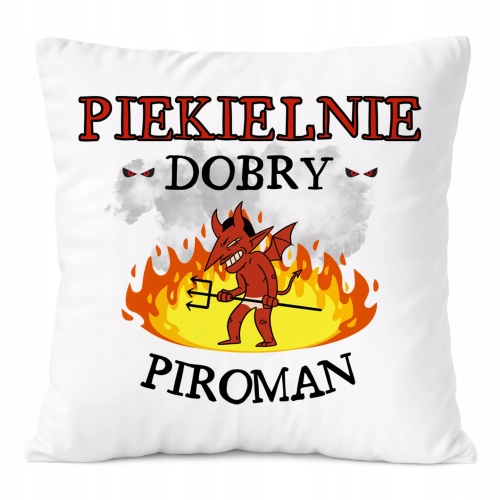 Poduszka Dla Piromana na Prezent z Nadrukiem ze Zdjęciem Biała PoliDraw