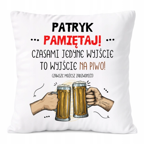 Poduszka Dla Patryka na Prezent z Nadrukiem ze Zdjęciem Biała PoliDraw