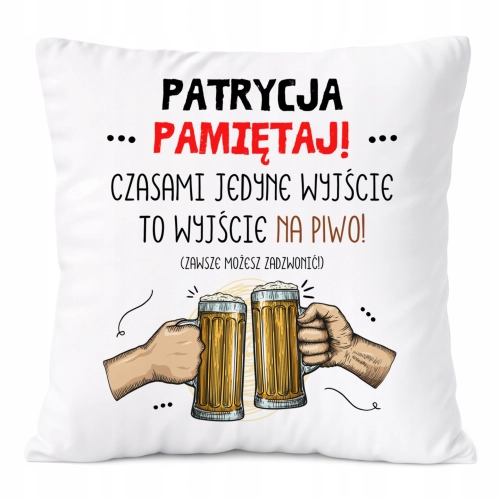 Poduszka Dla Patrycji na Prezent z Nadrukiem ze Zdjęciem Biała PoliDraw
